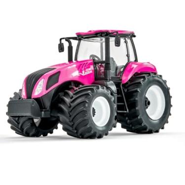 Imagem de Miniatura Trator New Holland T8 Rosa Usual Brinquedos Pneus Emborrachados Escala 1/30