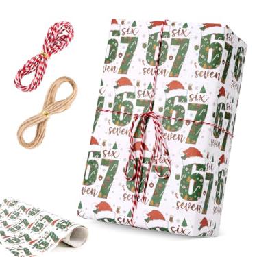 Imagem de LHBMET 67 Papel de embrulho de Natal, 67 papel de embrulho de meme de enfeite de Natal, 6 7 meme Enfeites engraçados para presente de Natal para adolescentes, Papai Noel 6 7 meme (48 x 91 cm + 2