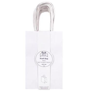 Imagem de Angels Craft Pacote com 12 sacos Kraft com alças - 20,3 cm x 12,7 cm - Cores brancas | Sacos de presente de papel duráveis para varejo, aniversário, festa e projetos DIY