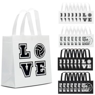 Imagem de KERINGO 24 sacos de presente de voleibol para festa de vôlei com alças 21 x 21 cm, sacos de presente não tecidos, sacos de presente de vôlei, doces e guloseimas para decoração de festa de aniversário