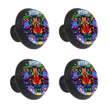 Imagem de MSINMKOK Pacote com 4 puxadores de gaveta, puxadores de flor mexicana, boho, cristal, vidro, puxadores redondos, puxadores para armários, cômodos, cozinha, banheiro, armários ferragens puxadores de