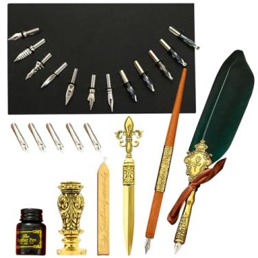Imagem de Conjunto de e tinta de penas,Quill Pen Set Antique Caligrafia Dip Pen com Tinta | Conjunto de tinta de de pena inclui de imersão de pena, pontas de reposição, ferramenta de envelope, presente r