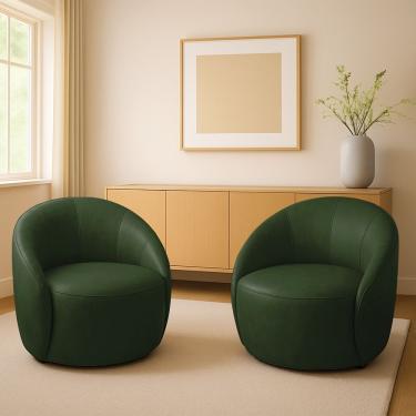 Imagem de Poltrona Decorativa Orgânica Kit 2 Lua Sintético Pu Verde D03 - D'rossi