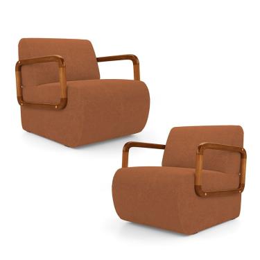 Imagem de Kit 02 Poltronas Decorativas Orgânica Living Kavya Bouclê Terracota - Desk Design