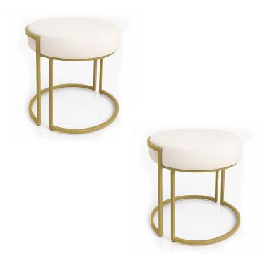 Imagem de Puff Sala Decorativo Base Industrial Dourada Kit 2 Love Bouclê Bege D03 - D'rossi