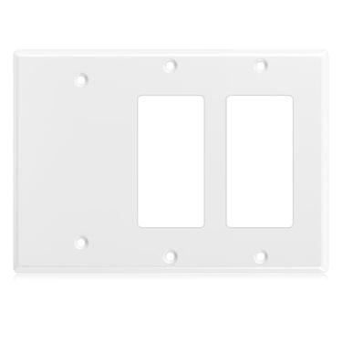 Imagem de Kingdder 1 peça de placa de parede branca de aço inoxidável para três grupos, 1-2, placa de interruptor de luz branca, tamanho 3 unidades, 11,4 x 16,2 cm, receptáculo de tomada Gfci resistente à