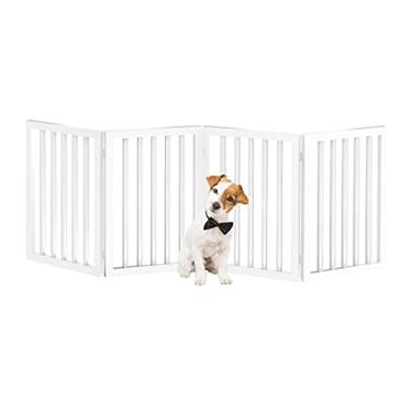 Imagem de PETMAKER Portão para animais de estimação – Portão para portas, escadas ou casa – Independente, dobrável, estilo acordeão, cerca para cães de madeira MDF (4 painéis, branco)