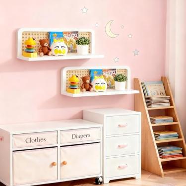 Imagem de Prateleiras flutuantes de parede de banheiro, prateleiras de livros flutuantes de madeira para parede, prateleiras brancas para sala de estar, quarto, cozinha, prateleira de vime, prateleiras de