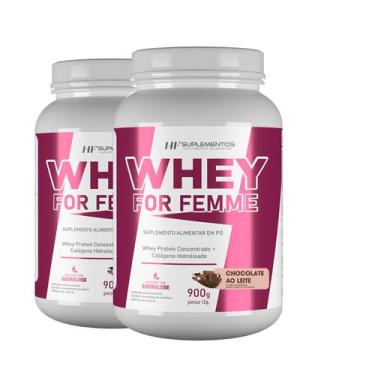 Imagem de 2x whey for femme + colageno hidrolisado 900g chocolate hf suplementos