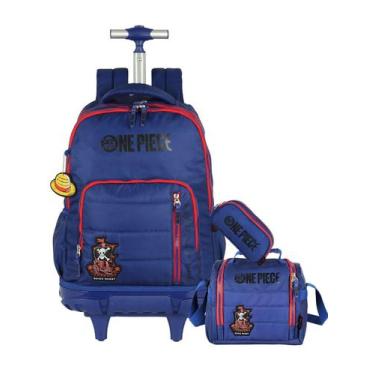 Imagem de Kit Escolar One Piece Mochila Rodas + Lancheira + Estojo Az - Luxcel