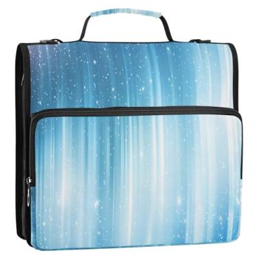 Imagem de Wassud Fichário azul claro brilhante com zíper 3 anéis com alça de ombro e alça vários bolsos expansível organizador de pasta de arquivo