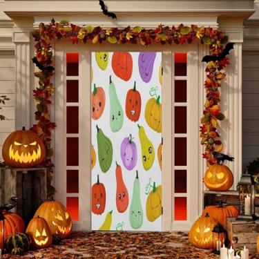 Imagem de Wassud Decoração de cobertura de porta de abóboras coloridas banner interno externo decoração de casa de varanda grande decoração de porta da frente 81 x 189 cm