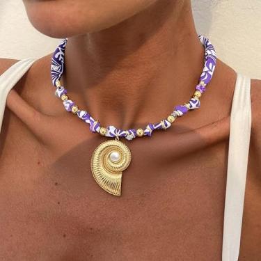 Imagem de Colar de cachecol feminino com pingente de bandana vermelho, roxo, laranja, seda, coração, sol, concha, Medium, Latão, Sem Pedra Preciosa