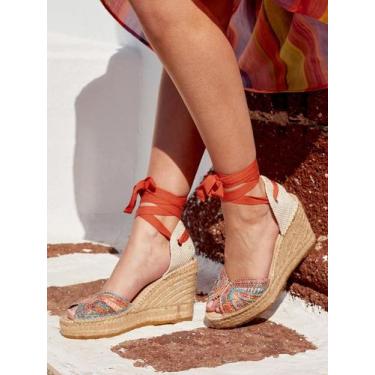 Imagem de Sandália Anabela Alta Lirio Ráfia Laranja - Alhamas, Laranja, 37