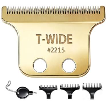 Imagem de Pacote com 2 lâminas de substituição 2215 T Wide para Wahl 5 Star Detailer Li Trimmer 8081 e 8171 - Lâmina de aparador ajustável de aço inoxidável Zero-Gap (dourado-1)