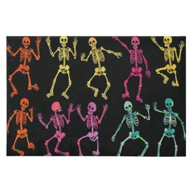 Imagem de CEBUGI Tapete de área 60 x 90 cm, macio, lavável, antiderrapante, com suporte de borracha, esqueletos coloridos de desenho animado, tapetes para sala de estar, quarto, decoração de casa