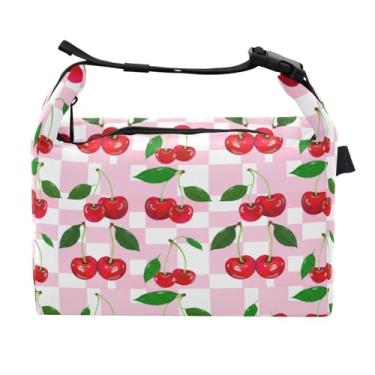 Imagem de STAYTOP Lancheira de fundo Cherry Grid com fivela de alça, lancheira isolada para meninos e meninas, lancheira térmica para trabalho escolar