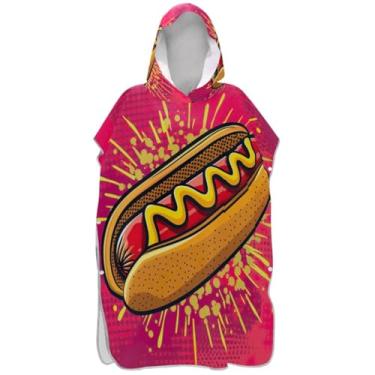 Imagem de Joisal Poncho de surfe para trocador de roupas de banho de praia com capuz poncho masculino vestível com capuz cachorro-quente rosa quente