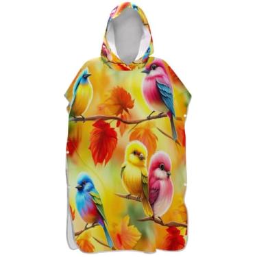 Imagem de Joisal Lindo poncho de surf laranja azul pássaro de desenho animado adulto trocador com capuz toalha de praia impressão poncho masculino absorvente com capuz