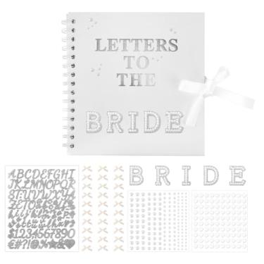 Imagem de 21x20,5cm Kit Scrapbook Letters to the Bride, Livro Memórias Casamento Livro Assinaturas Branco para Noiva Álbum Fotos DIY com Adesivos Letras Metálicas Pérolas e Laços Presente Bridal Shower