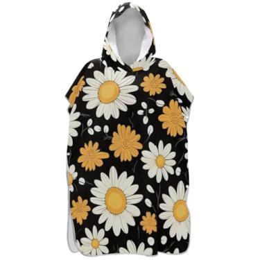 Imagem de Joisal Lindo roupão de margarida preto para adultos poncho de surfe praia moletom com capuz toalha natação plus size ponchos femininos com capuz