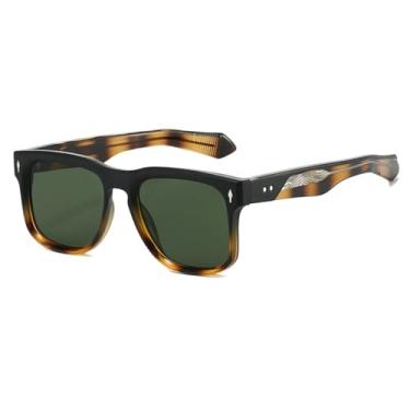 Imagem de Óculos de Sol Retrô Quadrados Masculinos e Femininos com Decoração de Luxo, Armação em Acetato Metálico, Proteção UV400 para Dirigir (Preto e Verde)