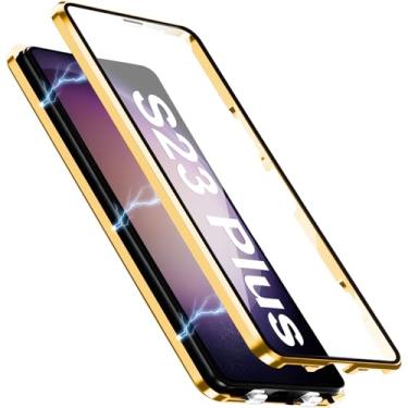 Imagem de [Material de metal] Capa para Samsung Galaxy S23 Plus, capa de celular externa com proteção contra quedas de grau militar com tela de vidro integrada e protetor de lente da câmera, capa de metal para