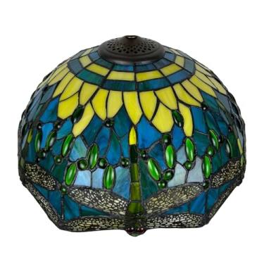 Imagem de Cúpula de Abajur Tiffany Libélula (Somente Reposição) 16x9 Polegadas, Cúpula de Vidro Colorido, Estilo Vintage Antigo, Adequada para Uso com Abajur de Mesa, Abajur de Chão, Luminária Pendent
