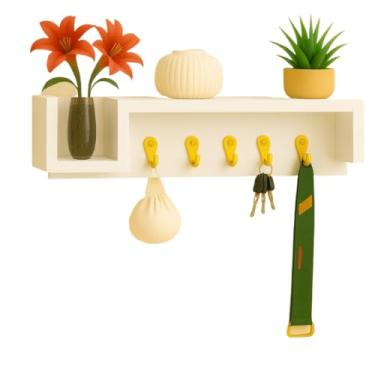 Imagem de Porta Chaves Decorativo em MDF com Prateleira Multiuso Com Suporte de Celular - Ideal para Entrada, Sala ou Escritório(Branco)