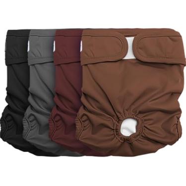 Imagem de vecomfy Fraldas reutilizáveis ​​para cães fêmeas vecomfy para cães médios, (4 pacotes) fraldas médias absorventes fáceis para fazer xixi, no calor, calcinhas de período para cães, cores escu