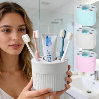 Imagem de Suporte de escova de dentes de banheiro, suporte removível de parede com divisórias, suporte de pasta de dente removível