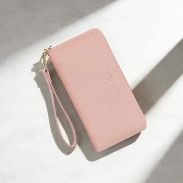 Imagem de Carteira feminina, carteira feminina de poliuretano, porta-cartão de crédito para mulheres, carteiras femininas modernas carteira longa com zíper, rosa, Casual