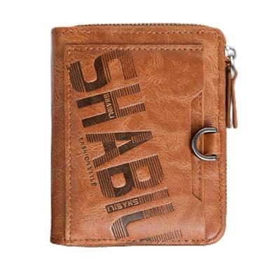 Imagem de Carteira masculina de couro curta com zíper, casual para o dia a dia com zíper seguro (cinza-acinzentado)