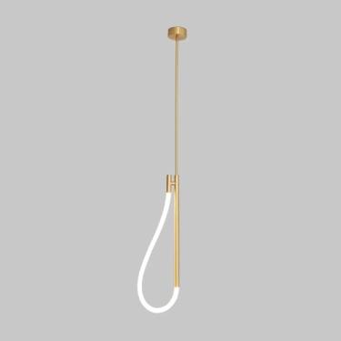 Imagem de Luminária pendente tubular ultrafina e longa, luminária linear de latão com cúpula em formato de mangueira, lustre LED de 14W - 3 cores, luminária de cabeceira suspensa, luminária de teto mo