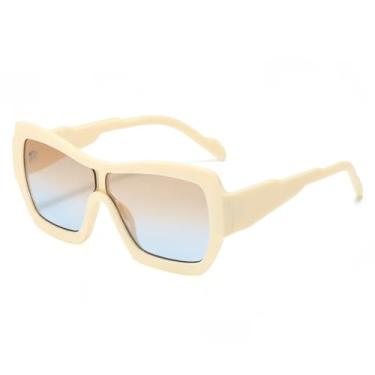 Imagem de HCHES Óculos de Sol Femininos de Luxo com Armação Grande e Bloqueada, Lentes Degradê, Proteção UV400 (Bege Marrom)