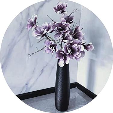 Imagem de Vasos branco grande vaso de chão, vaso de cerâmica, suporte de flores alto decorativo para casa de fazenda rústica moderna, decoração de estante DEA, decoração de mesa de jantar (cor: preto, tamanho