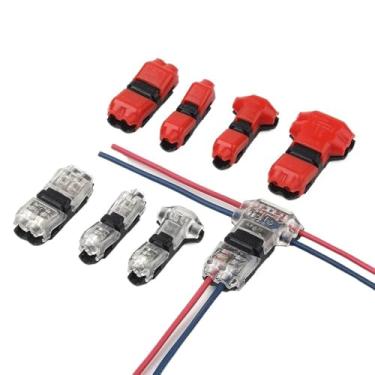 Imagem de ROUPWKWO 10 peças conectores de fio de baixa tensão conexão sólida, conectores de fio de torneira T, conectores de emenda de fio tipo T 2 pinos (H1 transparente)
