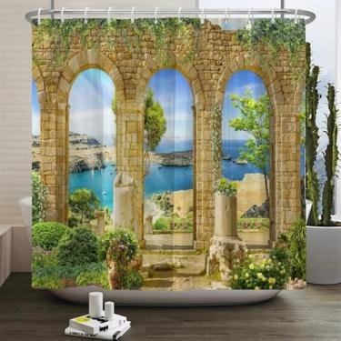 Imagem de Cortina de chuveiro impressa estilo arquitetônico marroquino Índia Egito 3D Cortinas de banheiro de entrada 75 x 190 cm/LxA cortina de chuveiro de tecido impermeável