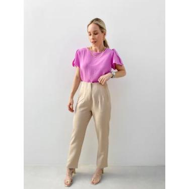 Imagem de Calça Alfaiataria Reta Feminina BETINA, G, Areia