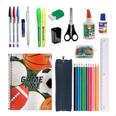 Imagem de Kit Material Escolar Itens Essenciais Caderno Estojo Caneta Lapiseira 