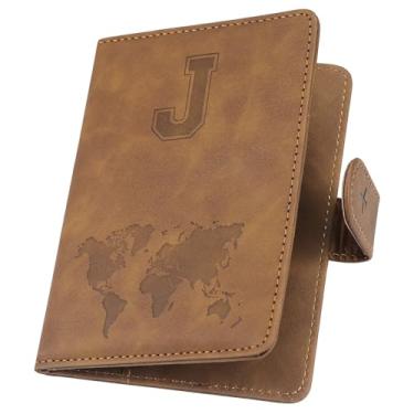 Imagem de ILIYAH Porta-passaporte personalizado – Capa para passaporte com bloqueio RFID, acessório essencial de viagem unissex, Marrom J, 11*1*15cm, Casual