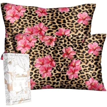 Imagem de Miss Adola Pacote com 2 fronhas de seda - Queen Size 50 x 76 cm Amoreira sedosa fronha para cabelo e pele macia e estética com zíper para mulheres, flor de leopardo