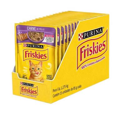 Imagem de Ração úmida Friskies Sabores Variados para Gatos 15x85 g, Carne ao Mol