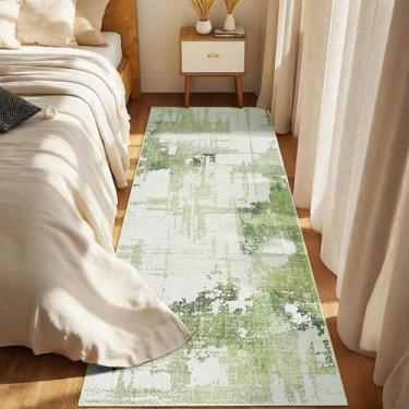 Imagem de Castage Tapete de corredor verde 5 x 15 cm lavável para corredor de cozinha, tapetes longos para quarto, entrada, banheiro, antiderrapante, moderno, abstrato, tapete
