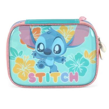 Imagem de Estojo Box Escolar Stitch Disney Porta Treco Necessaire Turquesa - Lux