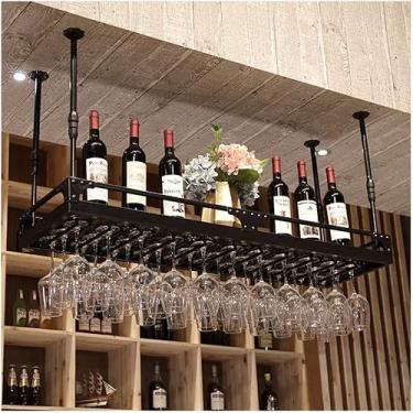 Imagem de HHHJQFAAT Rack de vinho suspenso - rack de vidro para pendurar, rack de exibição de cabeça para baixo, rack de cálice, rack de bar/preto/50 x 35 cm (preto 60 x 35 cm)