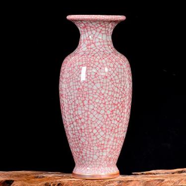 Imagem de SGeneE Vaso de cerâmica chinesa feito à mão, antigo, glacê, rachadura, glacê, grande, porcelana, flor, vaso (B)