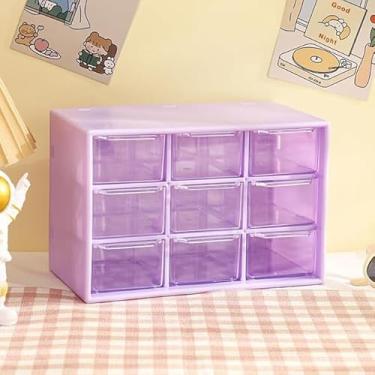 Imagem de Caixa organizadora de mesa com 9 compartimentos (1 peça), mini organizador de gaveta de mesa de 18 cm x 3,20 x 11,7 cm, caixa de armazenamento de plástico para mesa, escritório, escola, casa (roxo)
