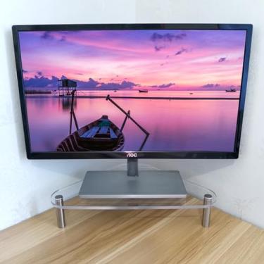 Imagem de ZDJZMGZ Suporte para monitor de canto triangular, suporte de tela de canto acrílico, suporte de laptop de canto transparente para mesa, 5.1 cm - 15.0 cm 6 alturas, fácil de montar, organização de mesa
