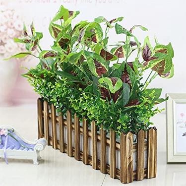 Imagem de SLGGPJBU Plantas artificiais em vasos de plantas artificiais em vaso de madeira arranjo de plantas verdes artificiais em caixa de plantador de madeira retangular plantas artificiais em vasos